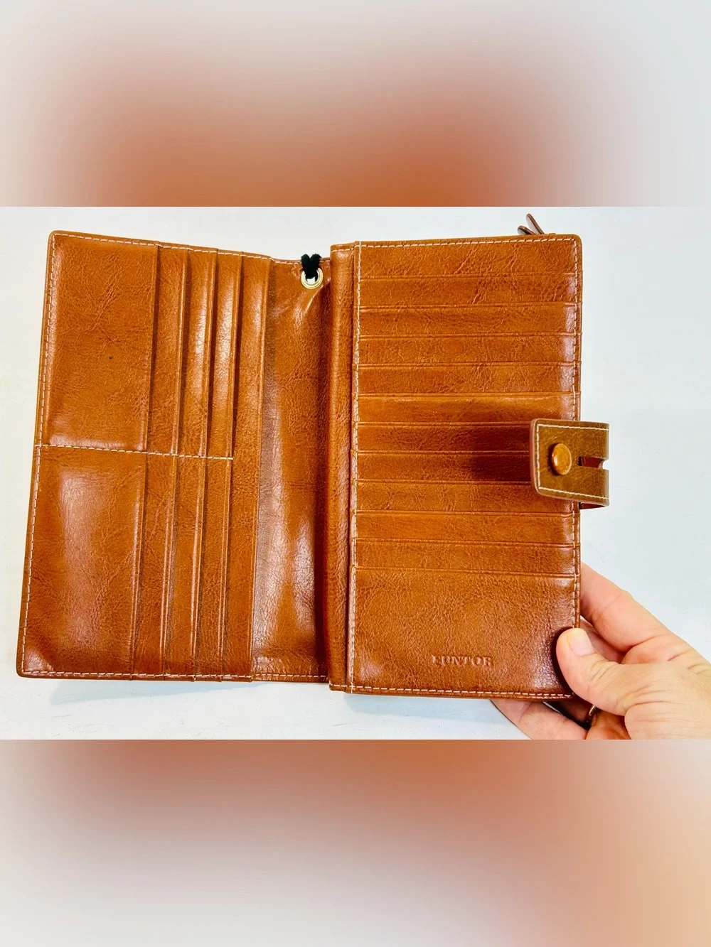 FUNTOR Women's Big Fat RFID Blocking Brown Leather Zip Around Wallet